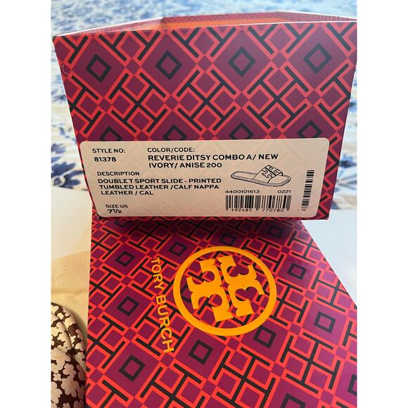 Tory Burch | Size 7.5 Double T Sport Slide - Printed Tumbled Leather - Picture 5 of 6